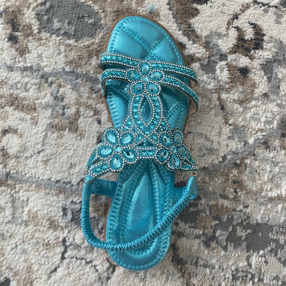 New Embellished Turquoise Rhinestones Sandals Studded Comfortable Shiny Sparkle - Picture 10 of 16